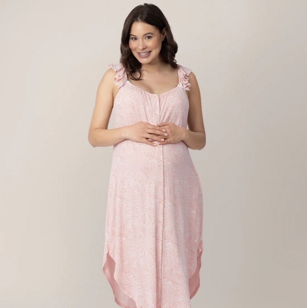 Kindred Braverly Pink Hydrangea Ruffle Maternity gown NWOT